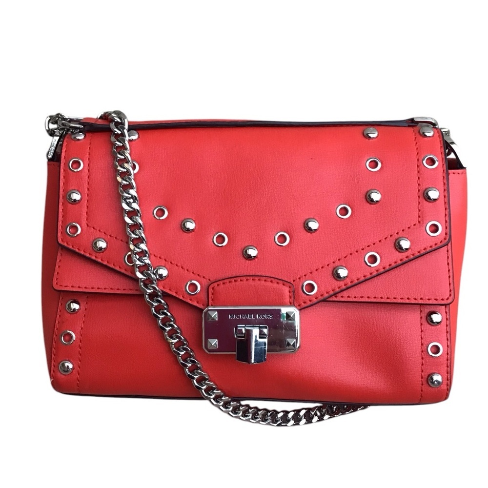 Michael Kors Kinsley Red Leather Studded Crossbody - Picture 8 of 17
